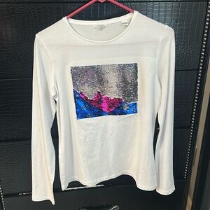 Guess Long Sleeve Tee in White and Pink with Graphic Print